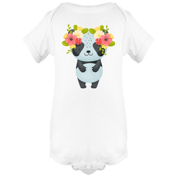 Cute Panda With Floral Wreath Bodysuit Infant -Image by Shutterstock, 6 Months