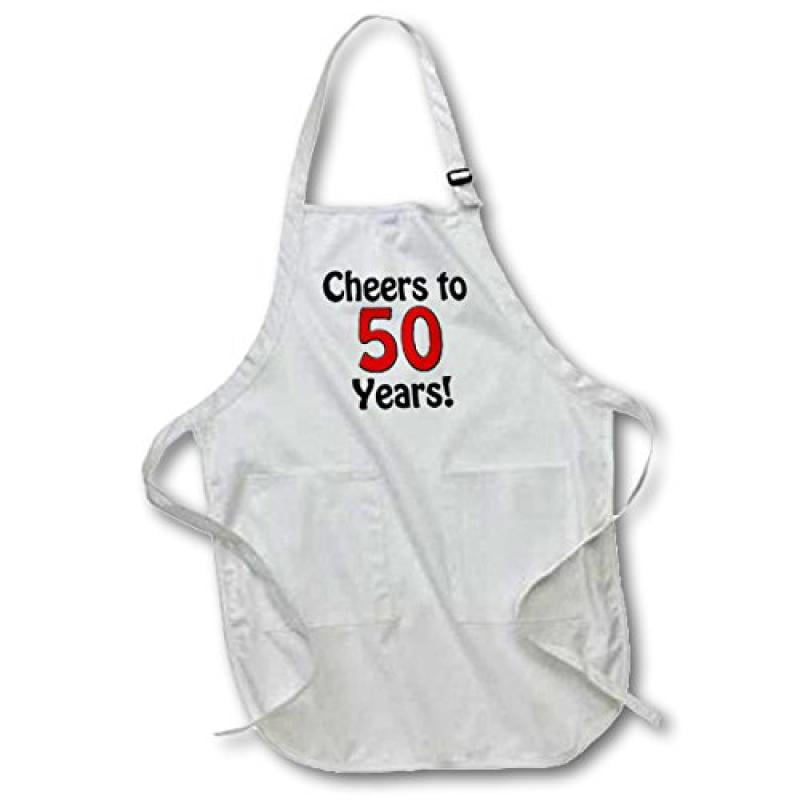 3dRose apr/_193581/_2 Cheers to 50 Years Red Medium Length Apron with Pockets 22 by 24