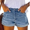 thumbnail image 2 of Women's High Waisted Light Wash Cuffed Denim Shorts Frayed Hem Casual Summer Distressed Short Jean Shorts Sky Blue 2XL, 2 of 5