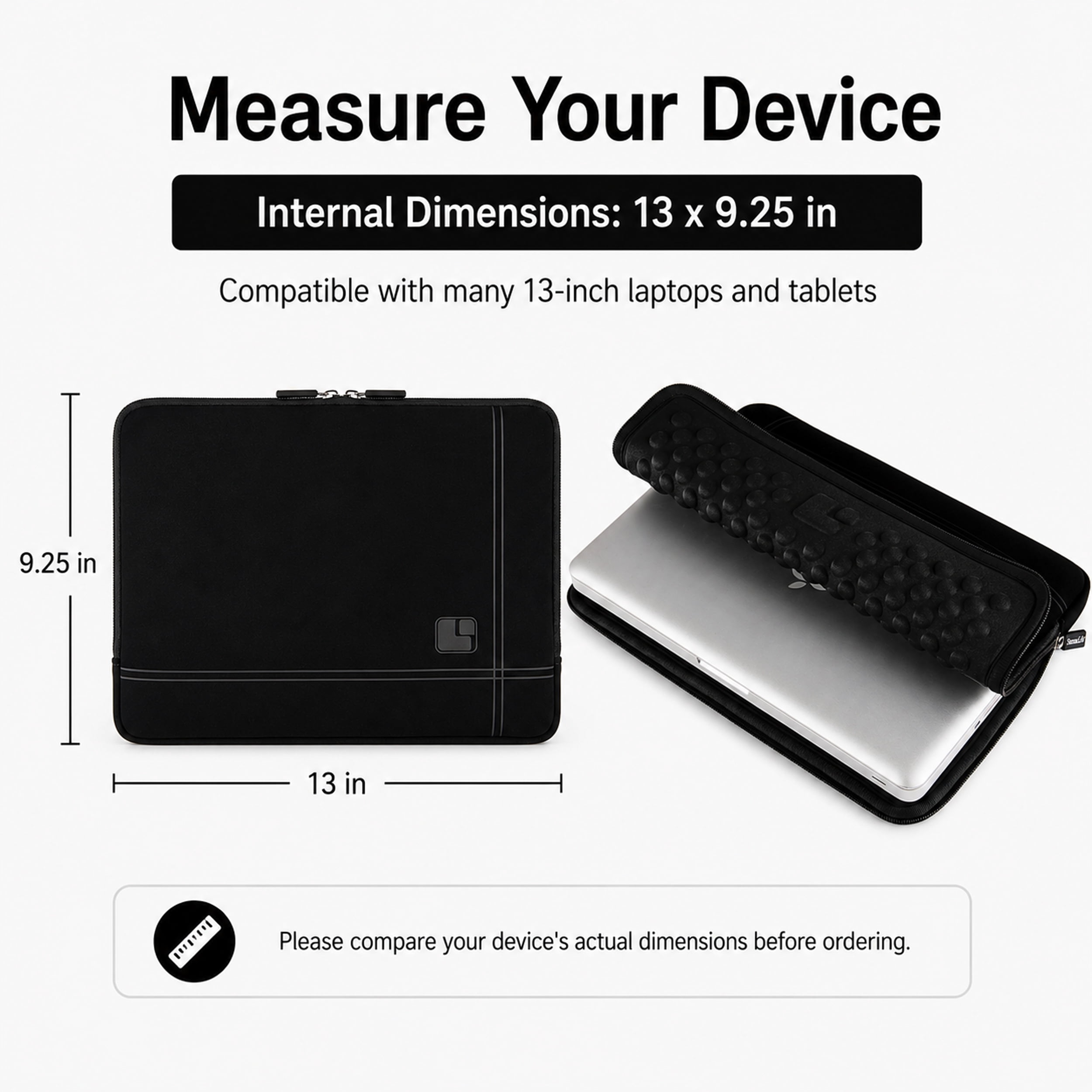 13-Inch Microsuede Laptop Sleeve with Bubble-Padded Interior and Rear Accessory Pocket,