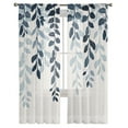 thumbnail image 2 of Navy Blue Ombre Botanical Semi Sheer Curtains 63 Inch Length 2 Panels Set, Watercolor Pastoral Leaf Rustic Sheer Kitchen Curtain Privacy Voile Window Curtain for Living Room Bedroom Rod Pocket Drapes, 2 of 7