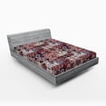 thumbnail image 2 of Ambesonne Ethnic Fitted Sheet, Oriental Boho Flower Pattern, King Size, Burgundy Eggshell Indigo, 2 of 5