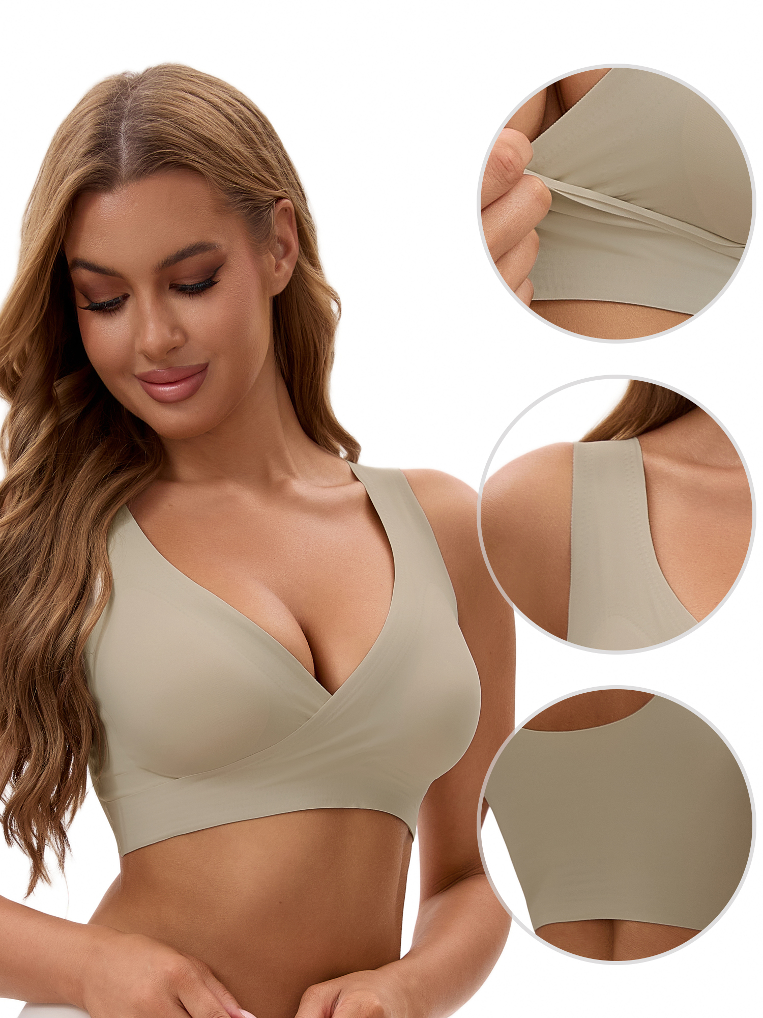Unique Bargains Women's Nursing Crossover Wirefree Maternity Bra M Light Brown