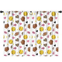 Blackout Kids Curtains,Colorful Softball and Fashion Icons Pattern Childrens Insulated Curtains Set Of 2,Bedroom Essentials,Toddler Room Decor 52"x84"