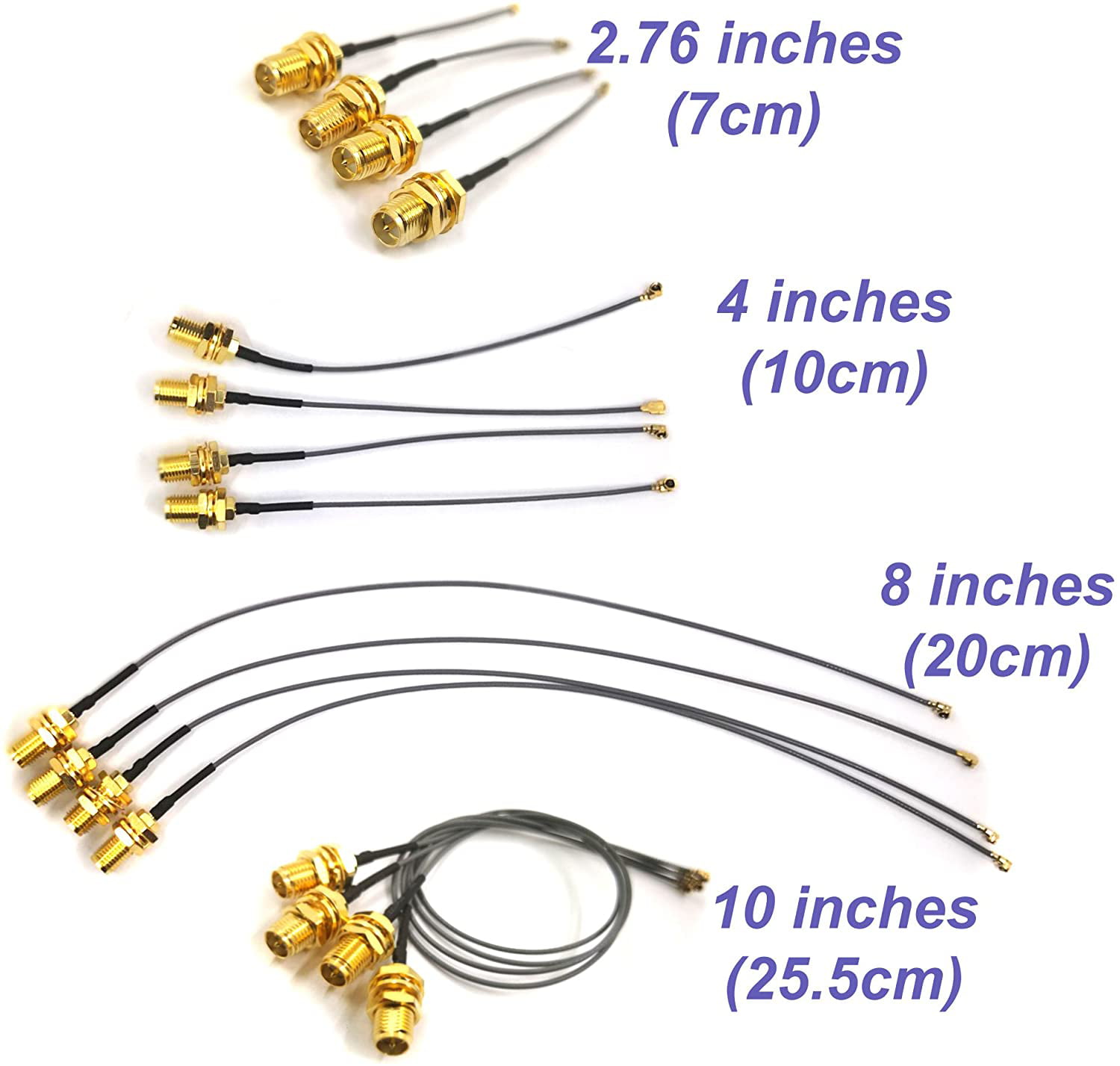 IPEX/IPX Pack of 4 RF U.FL Mini PCI to RP-SMA Female Pigtail Antenna Wi-Fi Low Loss Coaxial Cable 1.13mm 7 cm 2.76 inches 