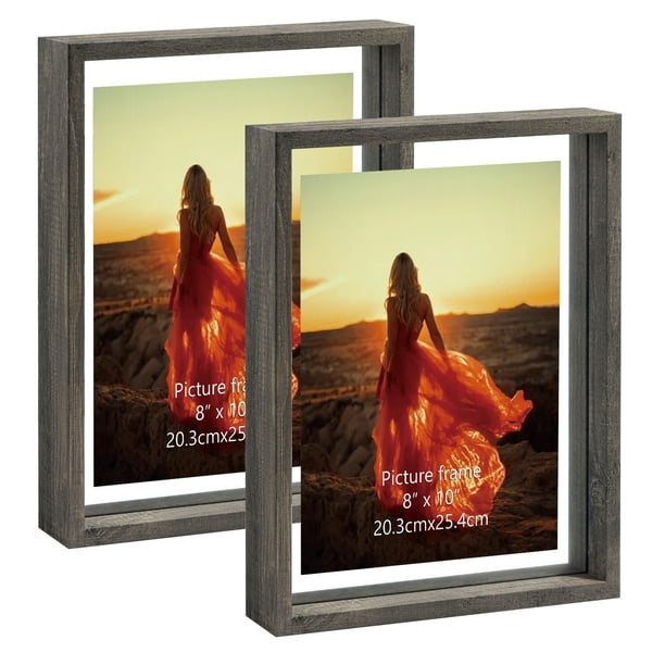 Gray 8x10 Rustic Picture Frames Set of 2, Double Side Tempered Glass