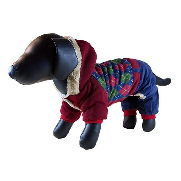 Petcessory DW01BS Burgundy & Blue Argyle Warm 4-Leg Dog Hoodie - Small