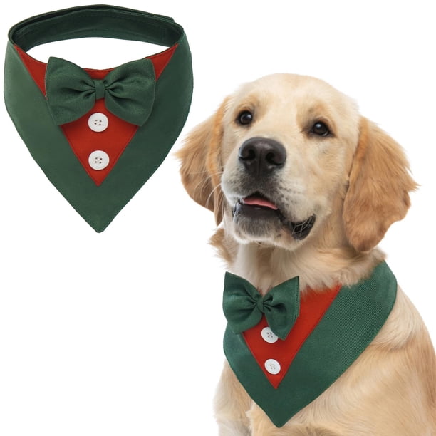 Corbatín navideño para perro FUAMEY, verde y rojo, talla XL