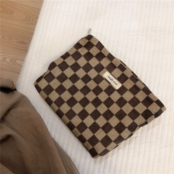Fashion Soft Women Beauty Pouch Makeup Organizer Toiletry Bag Checkerboard Hand Bag Corduroy Cosmetic Bag Travel Storage Bag Plaid Cosmetic Case 04