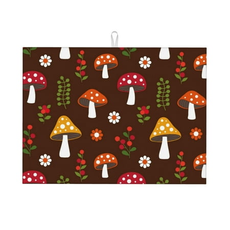 

Cauagu Dish Drying Mat 24*18 inch Absorbent Dish Drainer Kitchen Counter Dish Drying Pad for Countertops Sinks Draining Racks( Woodland Mushroom)