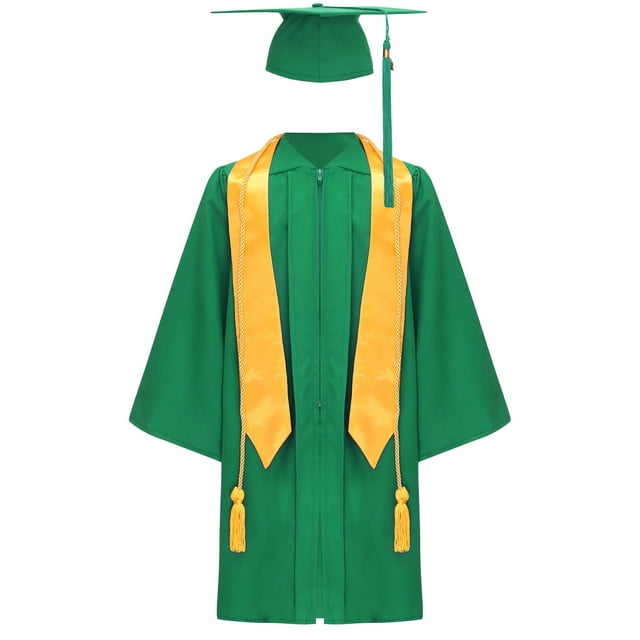 inlzdz Robe de Collation des Grades Unisexe pour Enfants Garçons Filles avec Pompon Doré Écharpe Simple 2025 Vert 42