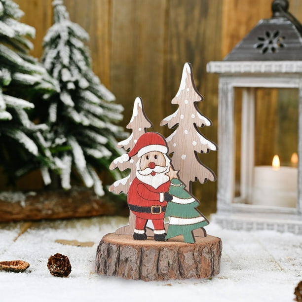 Adorno navideño de madera para escritorio, adorno de árbol de madera, decoración navideña para el hogar, elegante diseño de pino, árbol de escritorio plegable, base de soporte de metal, para