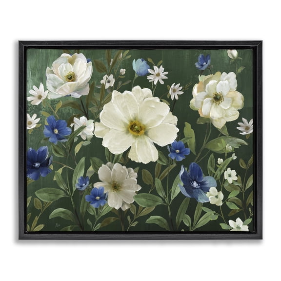 Stupell Industries Traditional Blooming White Flowers in Nature Black Floating Frame Canvas Art, 21 x 17, by Nan