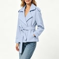 thumbnail image 6 of cocolona Cropped Trench Coat for Women Long Sleeve Collared Solid Color Waist Jacket Lined Trendy Casual Fall Tops, 6 of 7