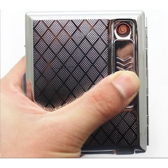 heavy duty cigarette case Antique Gold USB Rechargeable Windproof Metal Electric Built-in Flame Less Lighter Cigarette Cigar Storage Case( Gd-1380)