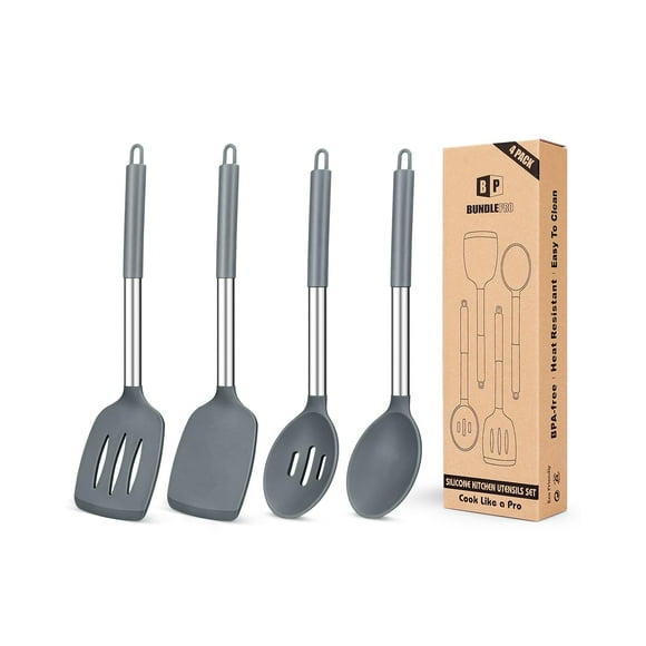 Juego de utensilios de cocina Bundlepro, silicona antiadherente, 4 piezas