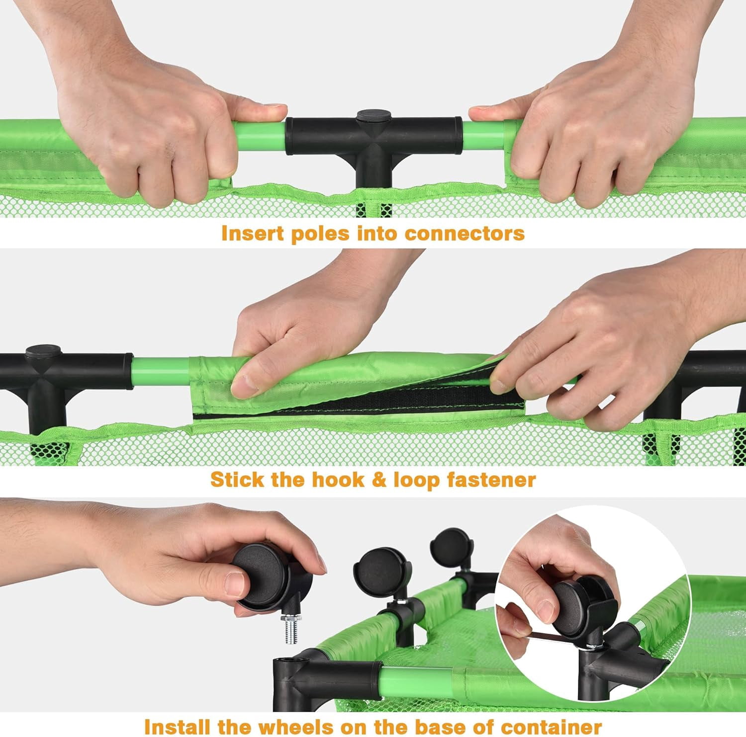 Mesh Pool Storage Bin Rolling Storage Coating Metal Frame Organizer Swimming Toys Holder Pool Float Holders Metal Frame Sturdy Connector, XXX-Large, 65" L x 30" W x 33" H, Green