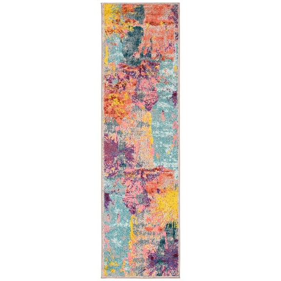 SAFAVIEH Madison Anabelle Geometric Runner Rug, Blue/Orange, 2'3" x 8'