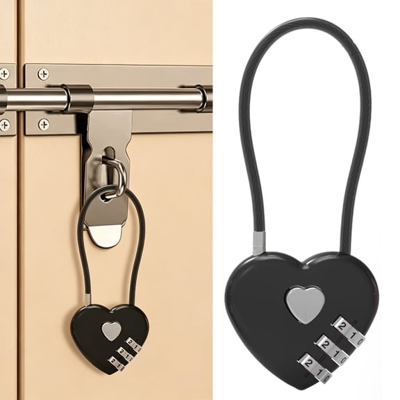 Heart Shaped Combination Lock, Small Cable Padlock for Luggage, Gym Locker and Backpack