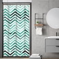 thumbnail image 1 of Cortina de ducha pequeña, color verde azulado y negro, estilo bohemio, con diseño de espiga, chevron, geométrico, de 91 x 183 cm, individual, estrecha, para caravana, de tela, para baño, poliéster,, 1 of 6