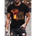 thumbnail image 1 of Camiseta de manga corta con cuello redondo y estampado del alfabeto "Hay poder en el nombre de Jesús". Ideal para uso diario y vacaciones., 1 of 5