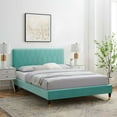 thumbnail image 2 of Platform Bed Frame, King Size, Velvet, Blue, Modern Contemporary Urban Design, Bedroom Master Guest Suite, 2 of 10