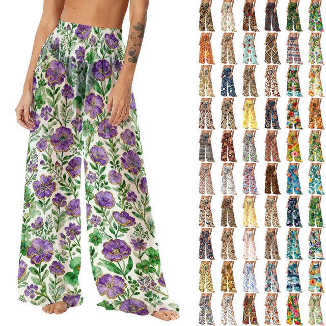 Pincandy Women See Through Sheer Mesh Pants Beach Swimsuit Bikini Bottom Cover up Party Club Elastic High Waist Wide Leg Pants