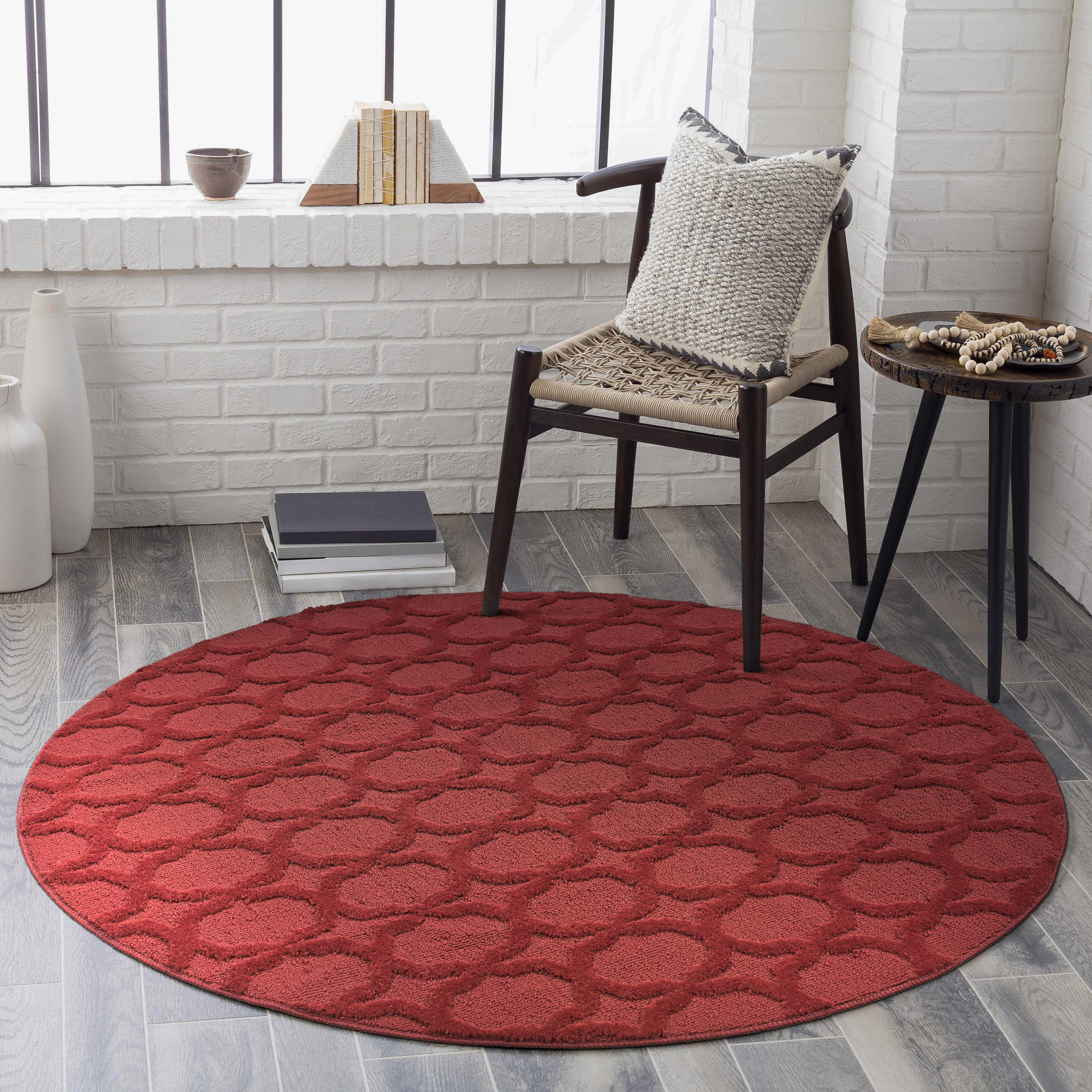 Garland Rug Sparta Chili Red Round Indoor Area Rug, 5' x 5'