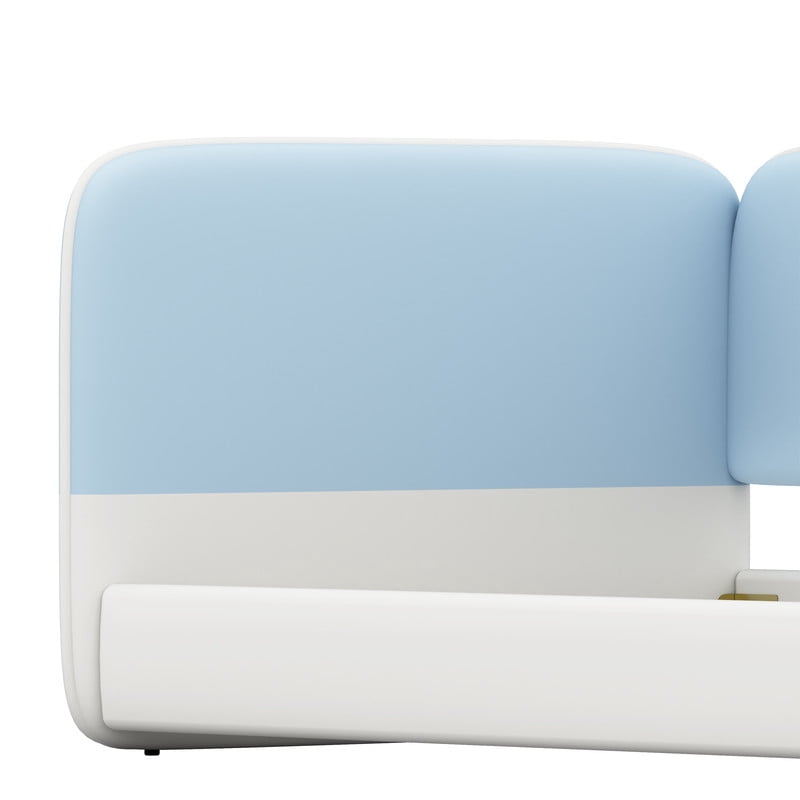 Twin Size Kids Low Profile Platform Floor Bed with Headboard and Armrests, Velvet Upholstered Child Daybed Frame with Guardrail