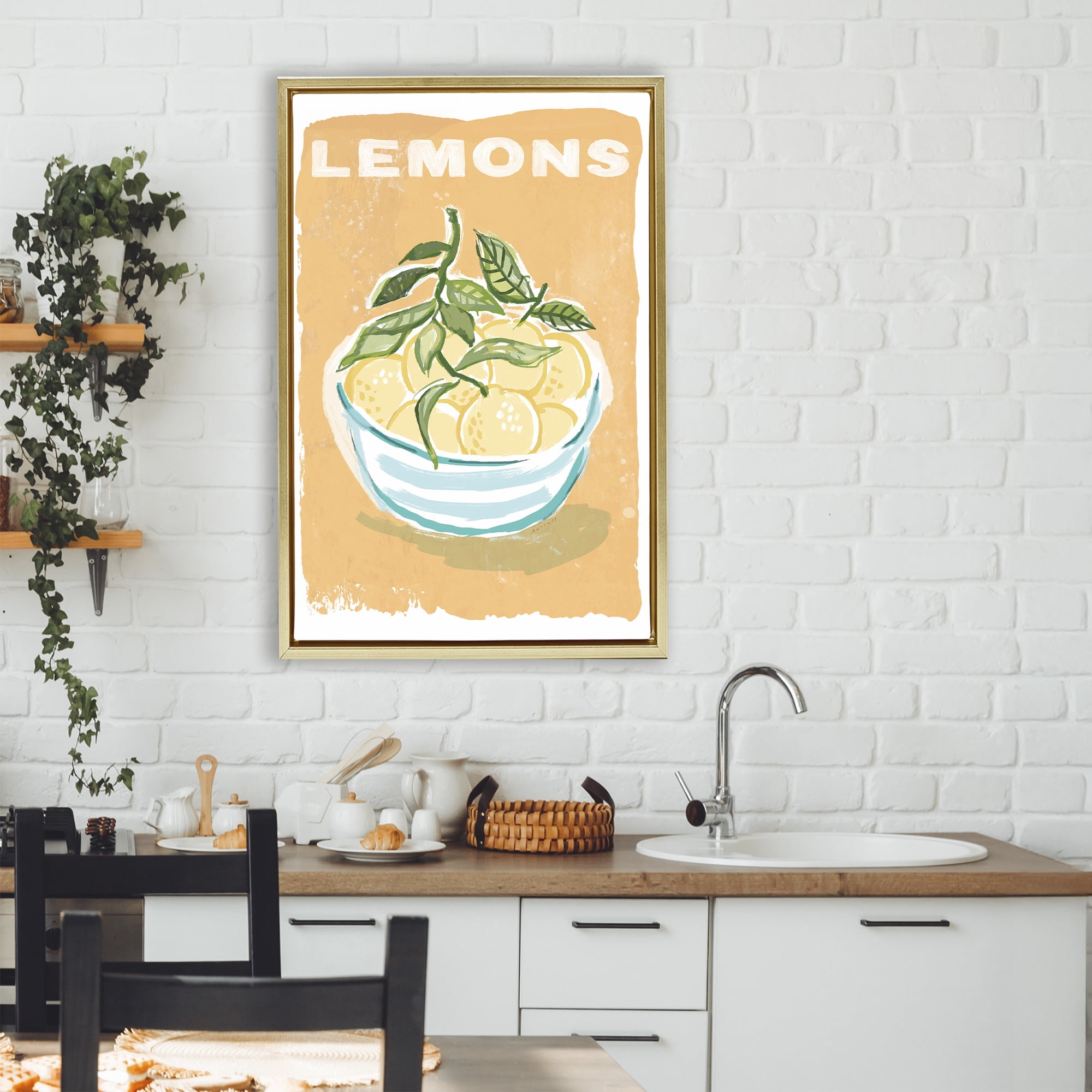 Stupell Industries Lemon Twist Motif Gold Framed Floater Canvas Wall Art, design by Chad Barrett