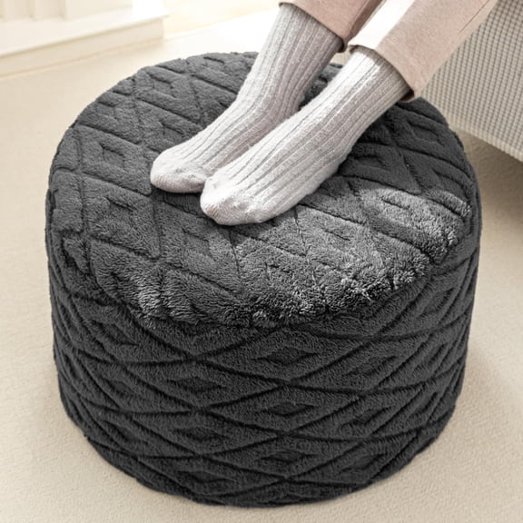 Round Pouf Ottoman 20x20x14 Inches Poof Home Decor Floor Pouffe Foot for Living Room Bedroom Dark Gray