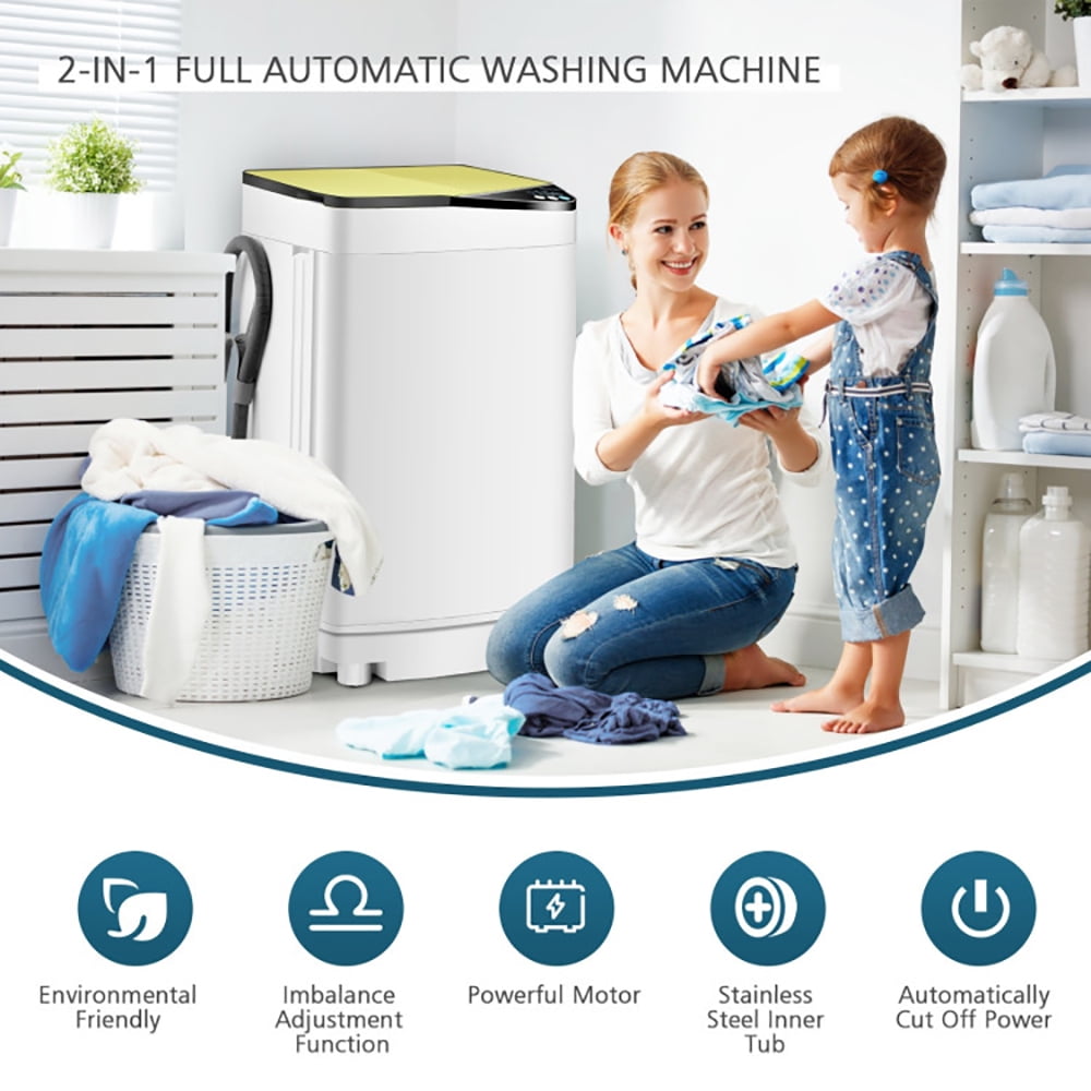 GVN Space Saving Full-Automatic Washer,Washing Machine,Full-automatic Washing Machine 7.7 lbs Washer / Spinner Germicidal-Yellow