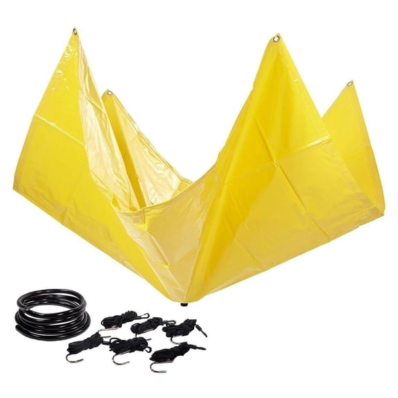 12'x12' Roof Ceiling Leak Diverter Drain Tarp - Vinyl Coated Ceiling Rain Drip Catcher with Heavy Duty Grommets - Yellow Roof Rain Water Diverter - Reusable Roof Drain Fitting Tarp