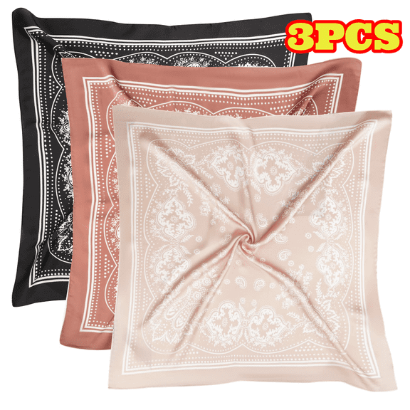 3pcs 27.5 inch Silk Head Scarf for Women Men, Vintage Bandanas Satin Hair Scarf, Silk Wrap Neck Square Scarves
