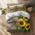 thumbnail image 2 of Yellow Sunflowers Twin Size Comforter Set, Grateful Brown Wood Striped Countryside Bedding for All Seasons, 4 Pcs Bed Set, 1 Quiltcover (68"x86") ,1Sheet(67"x116"), 2Pillowcases (30"x20"), 2 of 12