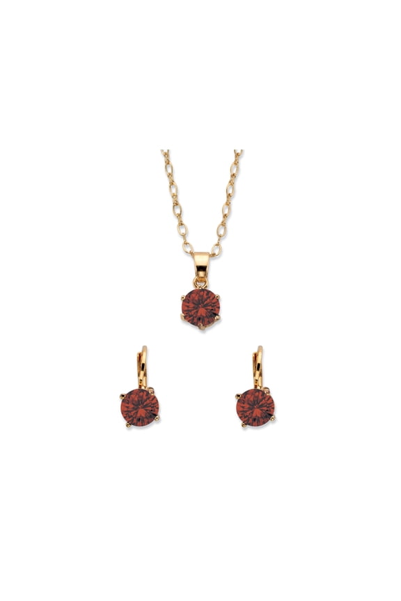 Round Simulated Birthstone Earring and Solitaire Pendant Necklace Set in Goldtone 18"