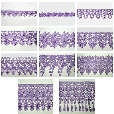 5/8" to 5-1/8" Wide Lavender Lilac Floral Embroidery Venice Lace Trim by Yard