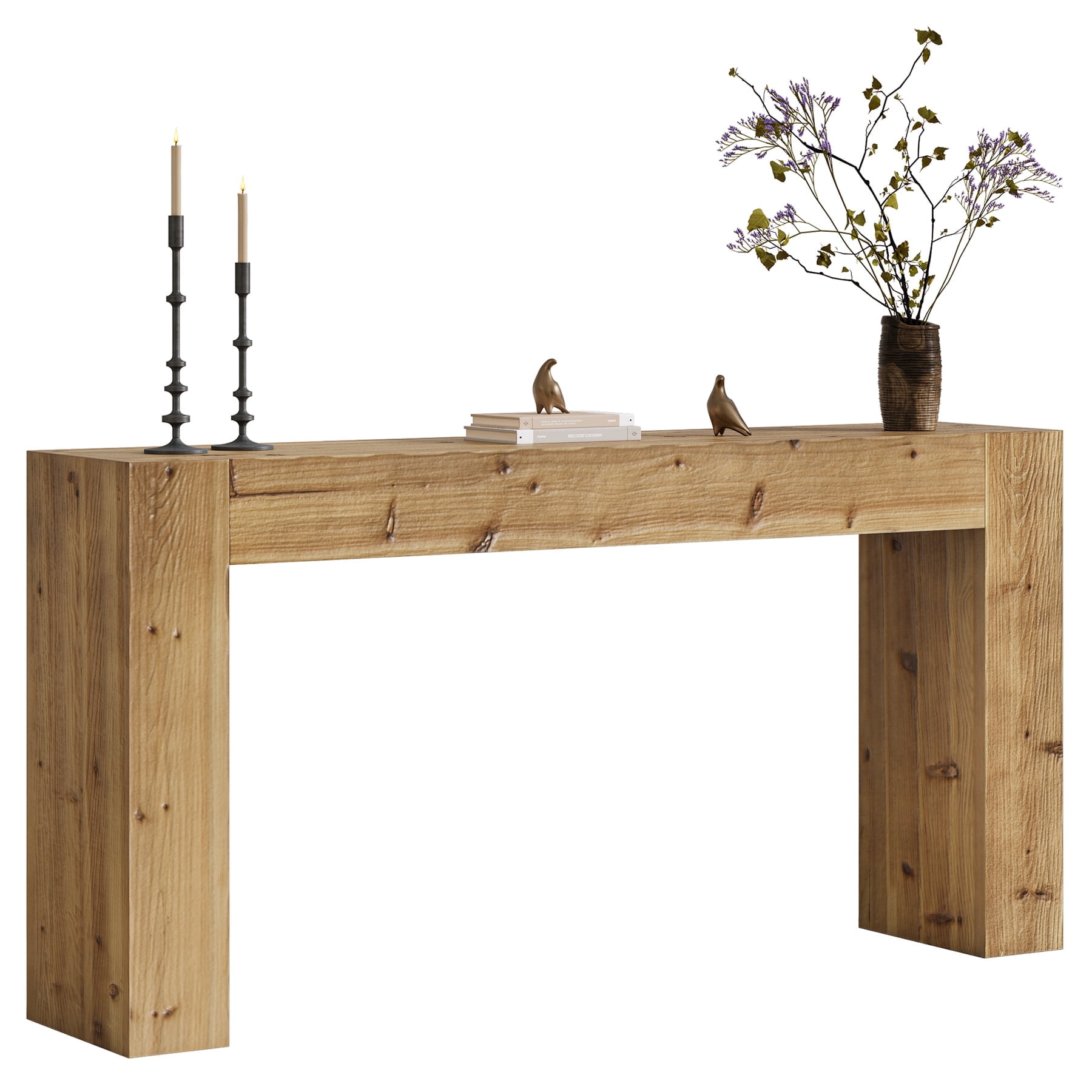 Fnova 63" Console Table, Wood Farmhouse Entryway Table, Long Narrow Accent Table for Living Room, Entrance, Hallway, Foyer, Light Brown