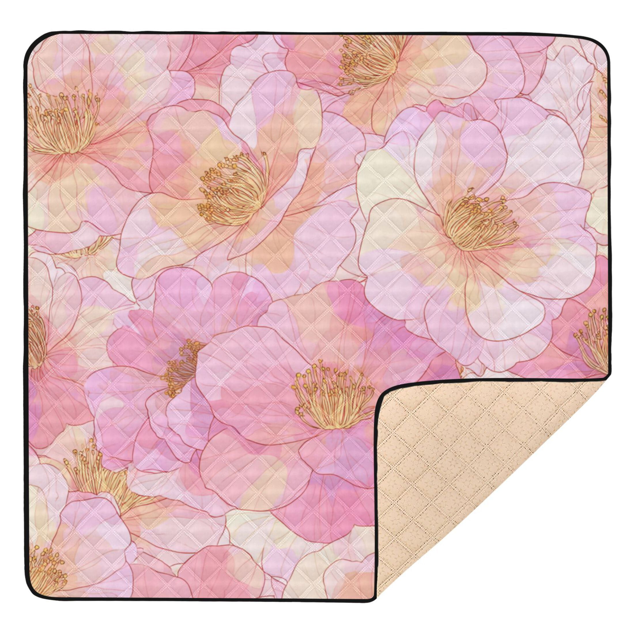 WOBOGO Pink Camellia Baby Playmats Extra Large Waterproof Rollable Activity Pads for Toddlers 50×50inch
