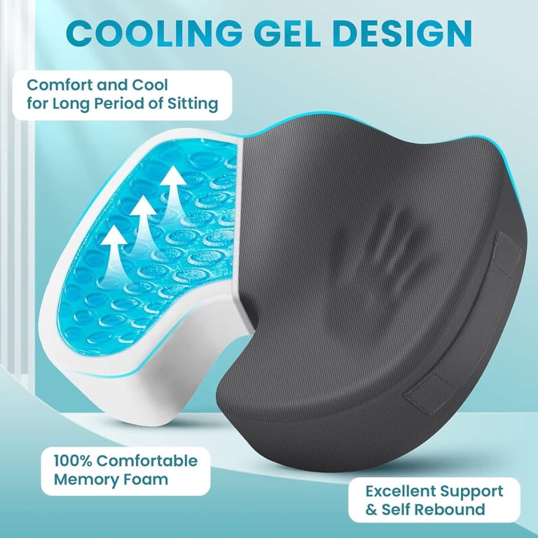 Office Chair Cushion With Gel & Memory Foam - U-Shaped Pain Relief For Back, Sciatica & Tailbone, Large Size
