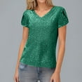 thumbnail image 4 of Xixinqiwan Women's New Solid Color Sequin Glitter Flower Short Sleeve V-neck Top T-shirt, 4 of 9