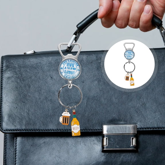 WHAMVOX Father's Day Key Chain with Beer Pattern Zinc Alloy Key Pendant and Bottle Opener Multi 2.5 inch