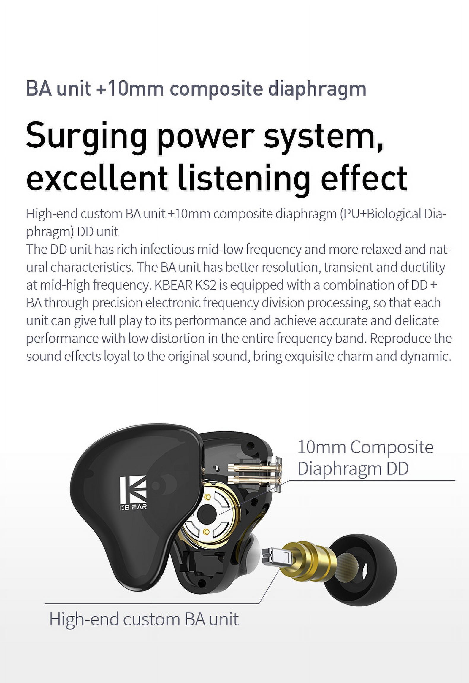 KBEAR KS2 Hybrid DD+BA In Ear Monitor HiFi Earphone Wired Earbuds Sports Gaming Headphone Headset KBEAR KS1 Lark Aurora ks2 IEMs in ear earphone KBEAR iem