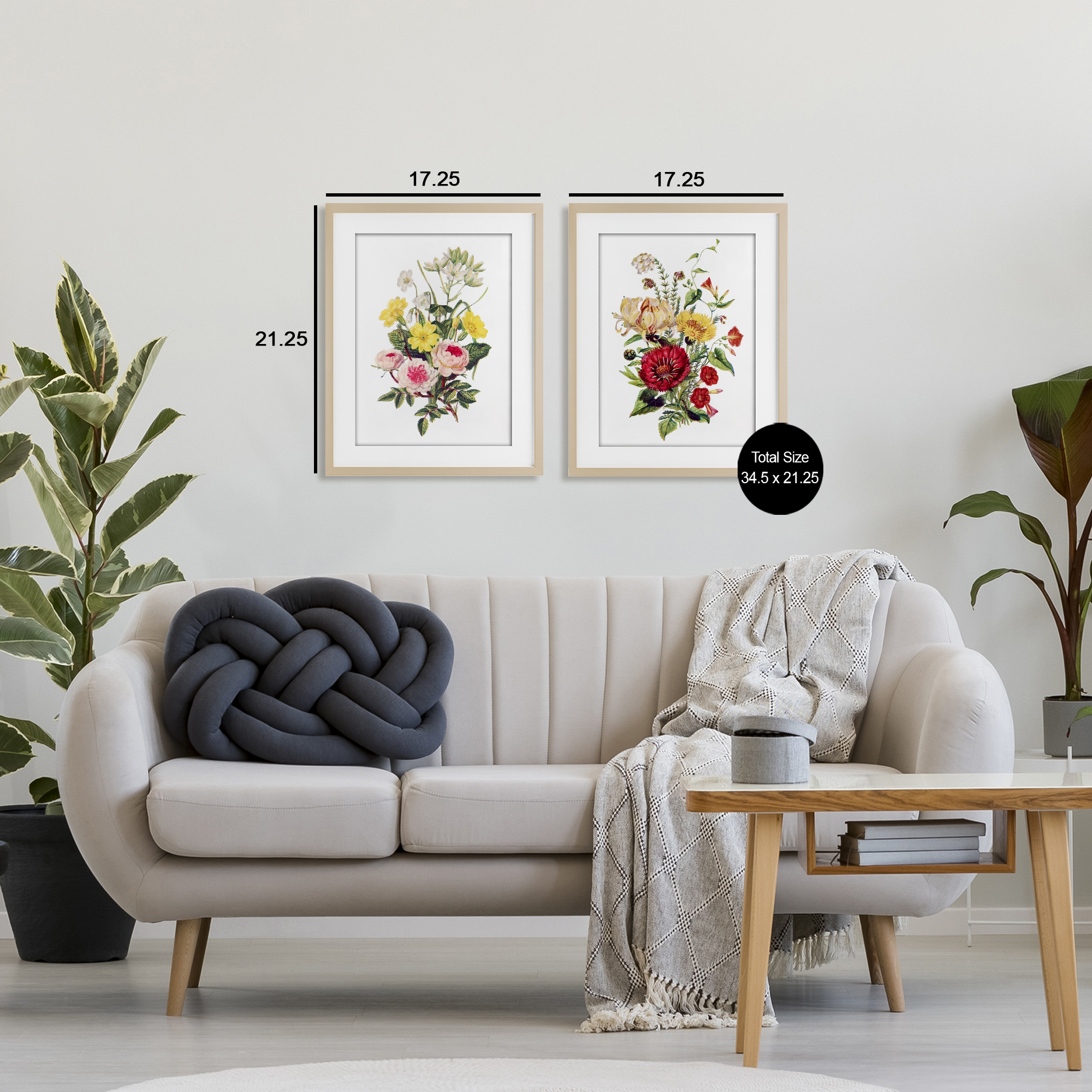 Mixed Flower Bushels 2 Piece Birch Framed Print Under Glass Set, design by Lettered and Lined