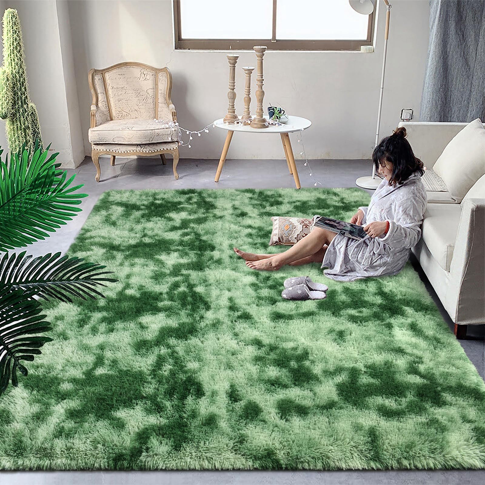 Alfombra DweIke 152x244 cm Esponjosa Teñida en Verde Menta 5x8 ft ...