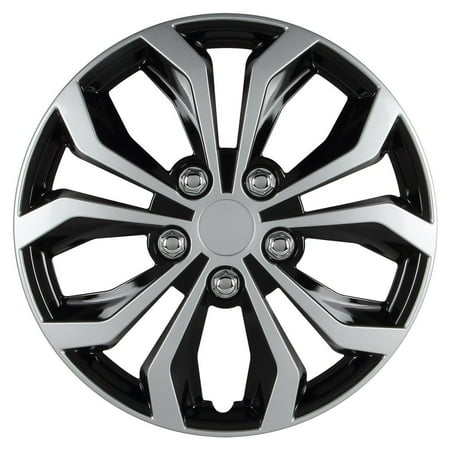 15 Inch Black Wheels - Hubcap Wheel, Black And Silver Universal Spyder Performance 15 Inch Hubcaps Set