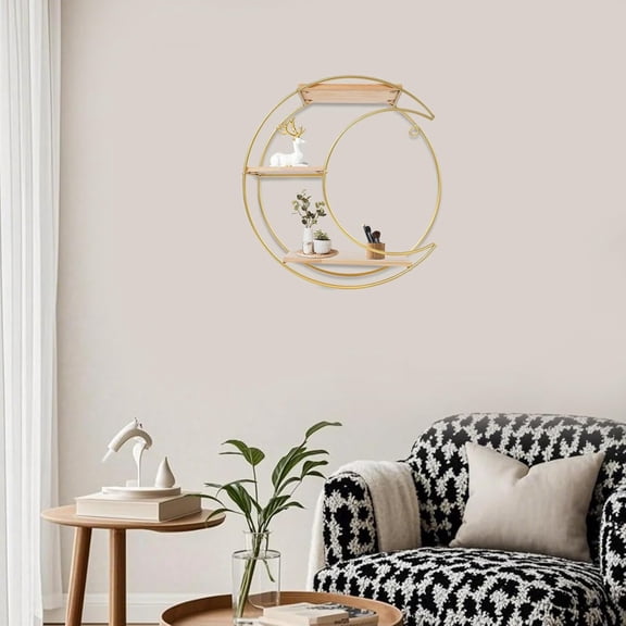 3 Tiers Circle Wall Mounted Shelf,Wall Decor Storage Display Rack Storage Display Rack Floating Shelves for Living Room Bedroom Kitchen(1, Round   Moon)