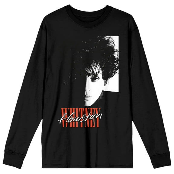 Whitney Houston Portrait Men's Black Long Sleeve Shirt-Medium