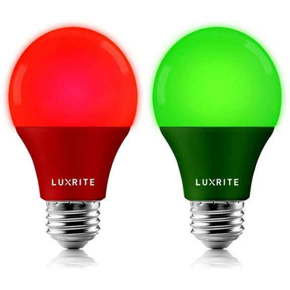Luxrite A19 Christmas LED Red and Green Light Bulb, 60W Equivalent, UL Listed, E26, Indoor Outdoor, Decoration, Holiday Lighting 2 Pack