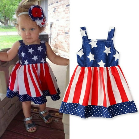 

Huilaibazo Girls Dress Day Striped Girls Toddler Kids Baby Dress Clothes Independence Star 4th-of-July Girls Dress&Skirt